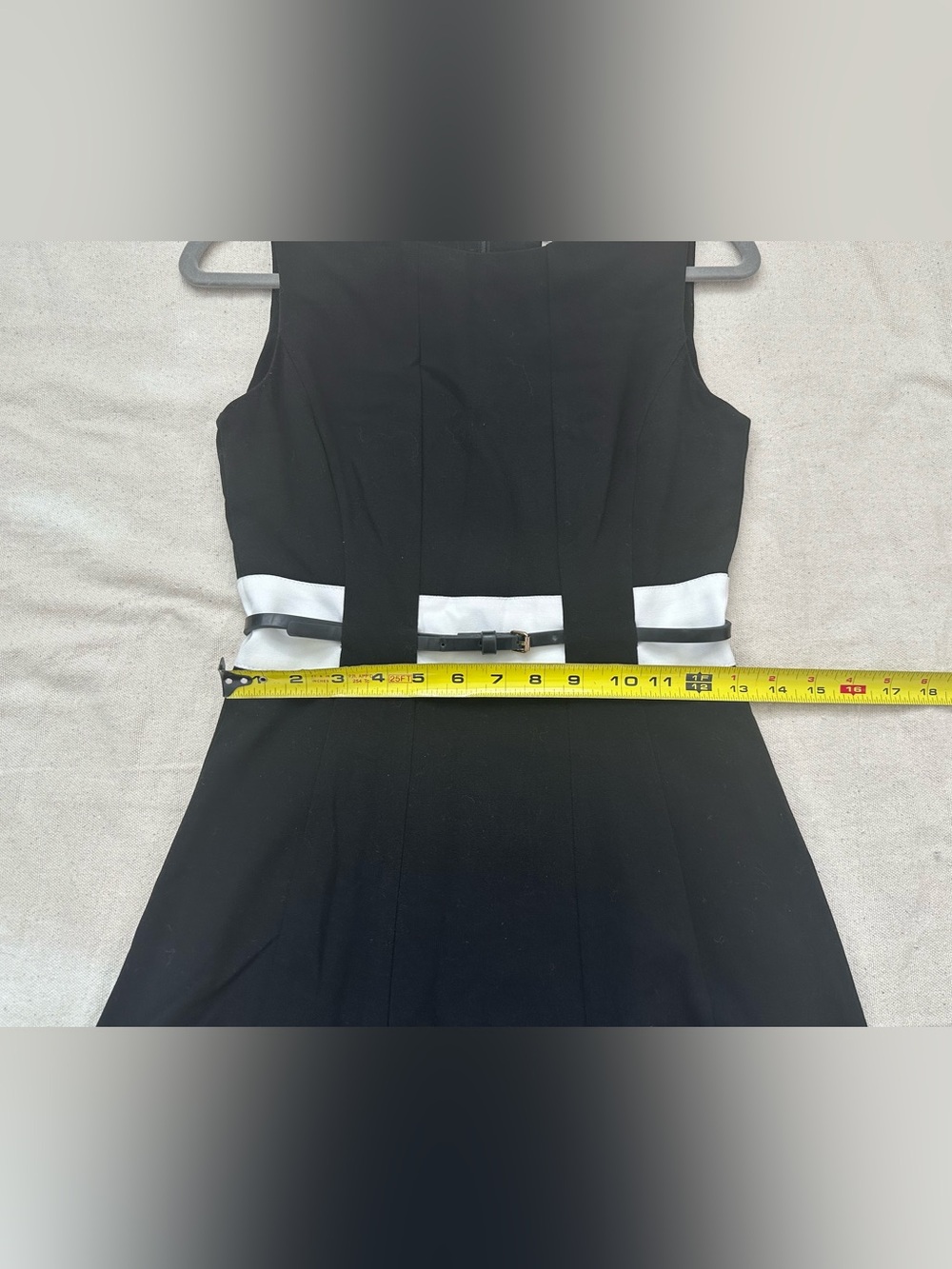 Calvin Klein Black White Tan Colorblock Fit & Flare Belted Dress Size 0 Office - Picture 7 of 9